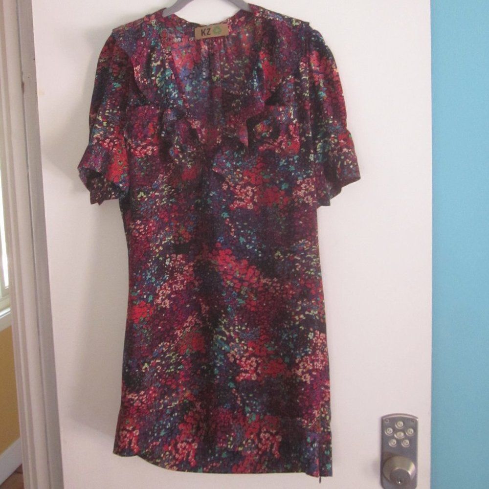Barneys CO-OP Silk Floral Dress Size M Upcycled into KZ Pullover Shirt Dress